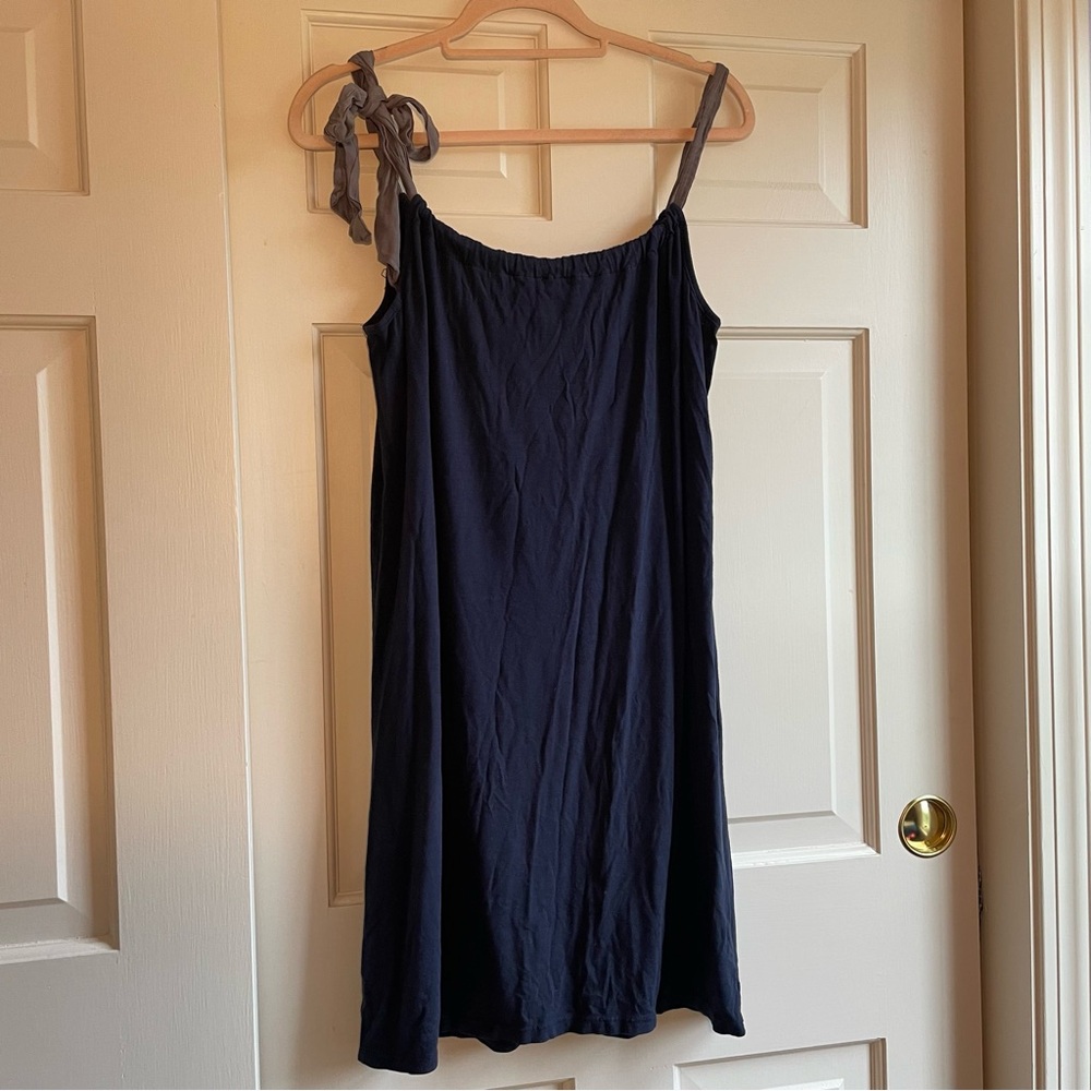 Navy Blue Sleeveless Dress with Bow Straps